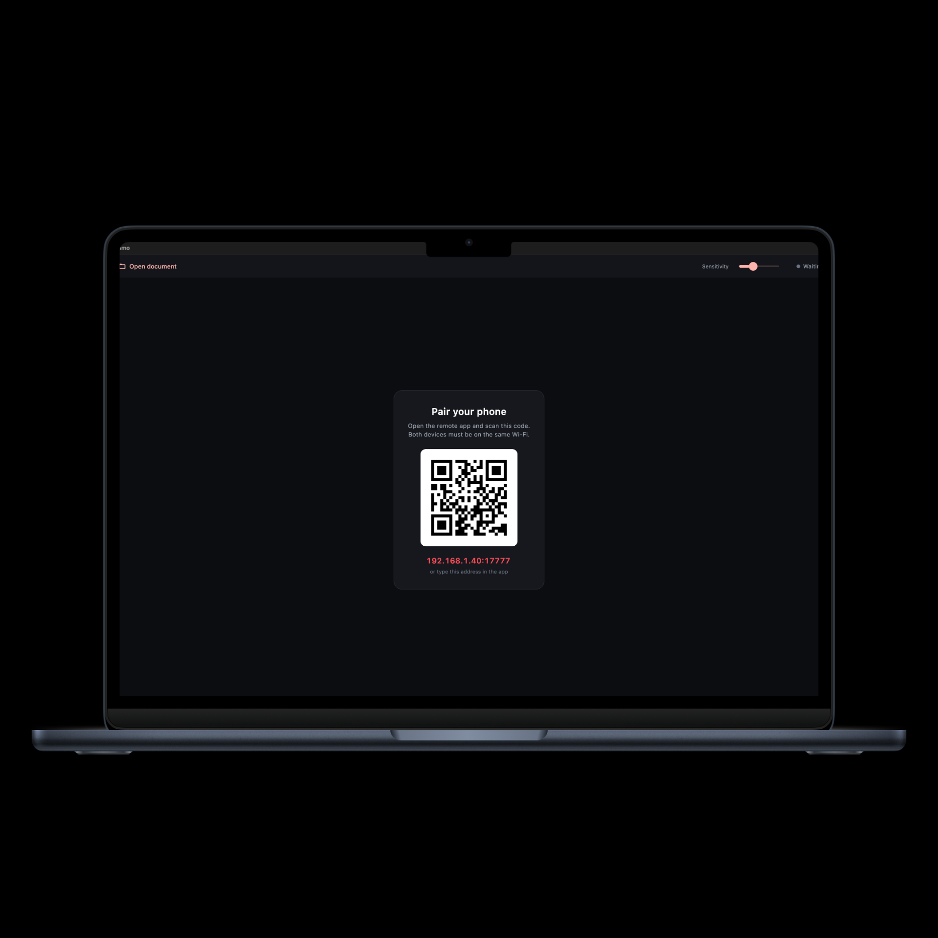 Aimo desktop app showing the pairing QR code